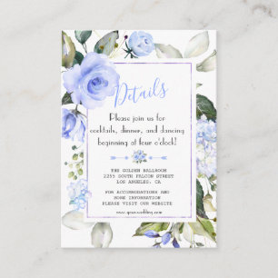 Chic Watercolor Blauer Blumenrahmen Hochzeitsdetai Begleitkarte