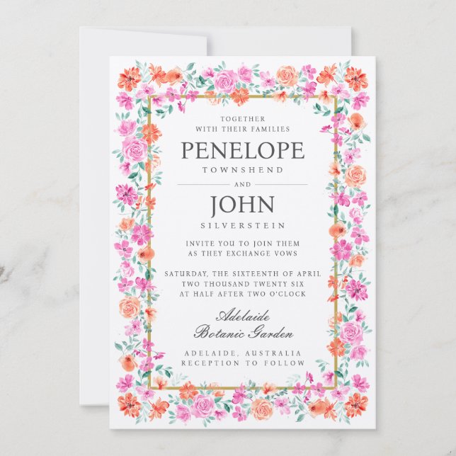 Chic Watercolor Blume Botanischer Garten Hochzeit Einladung (Vorderseite)