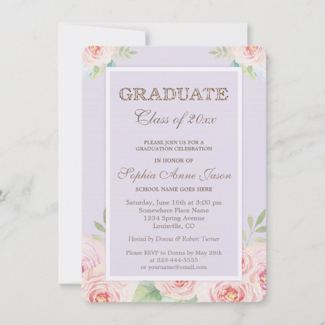 Chic Watercolor Blume Graduation Party - Einladung (Vorderseite)