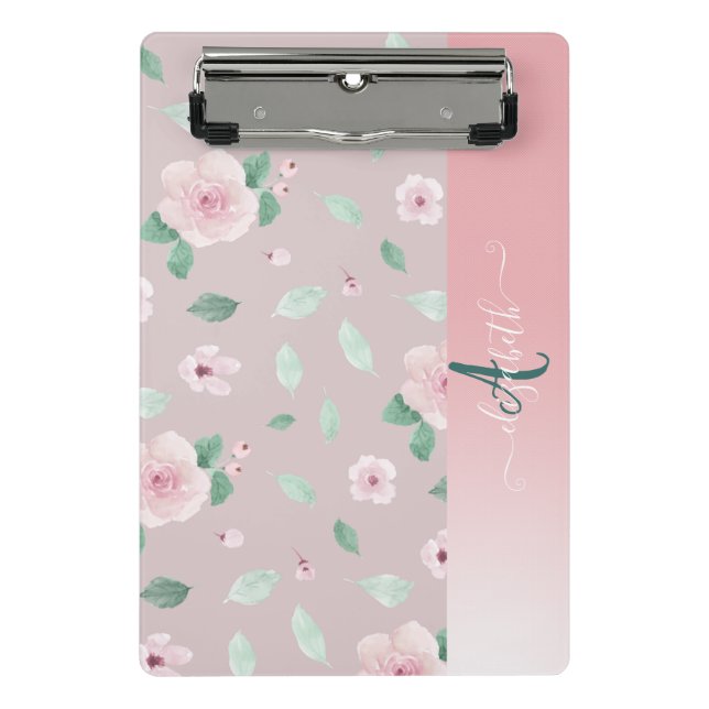 Chic Watercolor-Blume Monogramm Mini Klemmbrett (Vorderseite)