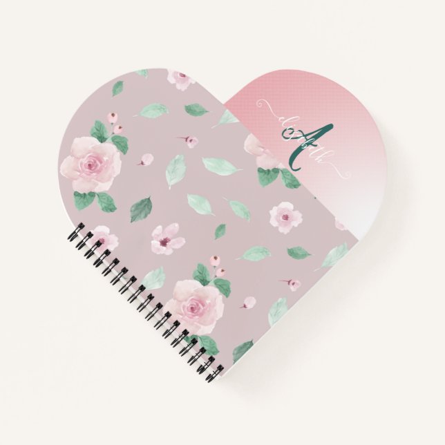 Chic Watercolor-Blume Monogramm Notizbuch (Vorderseite)