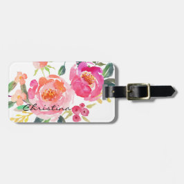 Chic Watercolor-Blume Personalisiert-2 Gepäckanhänger