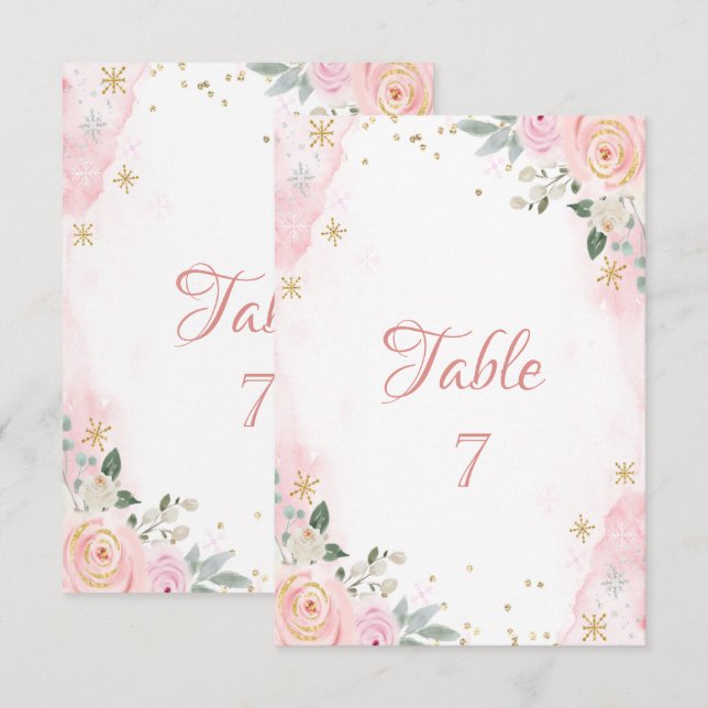 Chic Watercolor Blume Schneeflocken Einladung (Vorne/Hinten)