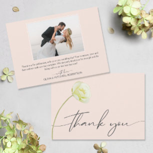Chic Watercolor Blume Wedding Foto Dankeskarte