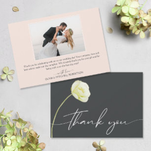 Chic Watercolor Blume Wedding Foto Dankeskarte