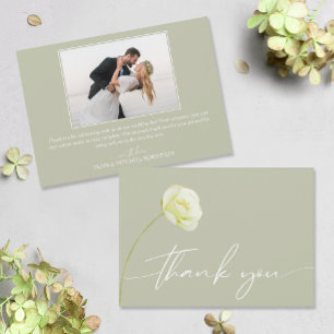 Chic Watercolor Blume Wedding Foto Dankeskarte