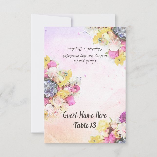 Chic Watercolor Blume Wedding Tischnummer Escort (Vorderseite)