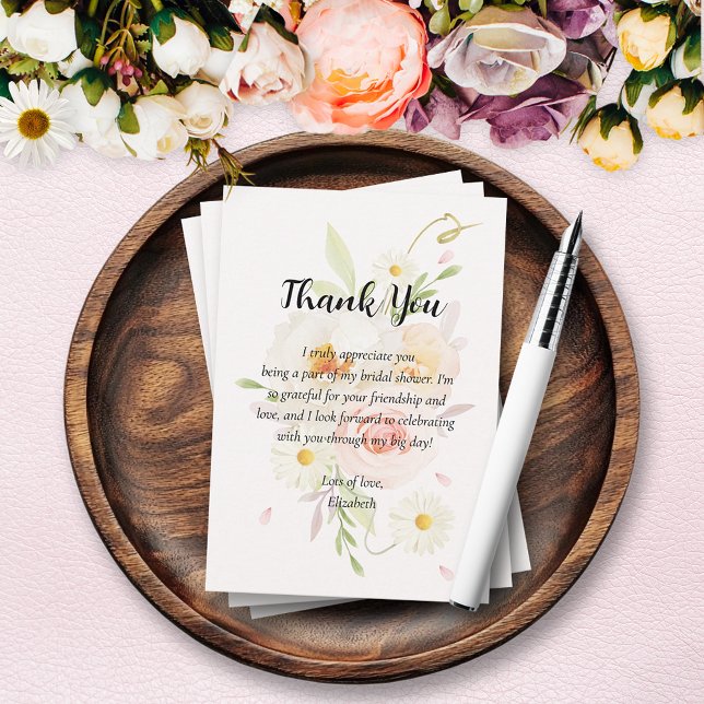 Chic Watercolor Blush Brautparty Dankeskarte (Chic watercolor blush floral bridal shower flat thank you cards (leave message blank to handwrite))