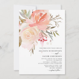 Chic Watercolor Blush Pink Blume Hochzeit Einladung