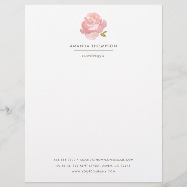 Chic Watercolor Blush Pink Rose Briefbogen (Vorderseite)