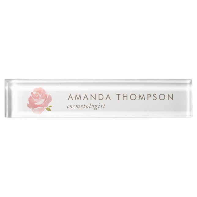 Chic Watercolor Blush Pink Rose Namensplakette (Vorderseite)