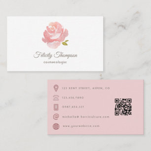 Chic Watercolor Blush Pink Rose QR Code Visitenkarte
