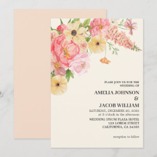 Chic Watercolor Blütenbutter, gelber Pfirsich Hoch Einladung