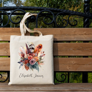 Chic Watercolor Boho Blumenherbst Personalisiert Tragetasche
