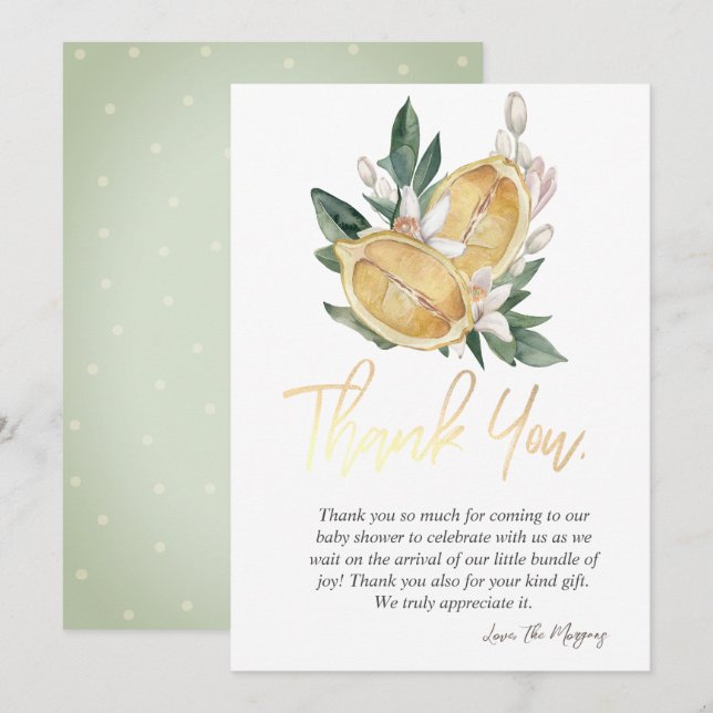 Chic Watercolor Botanische Zitronen Dankeskarte (Vorne/Hinten)