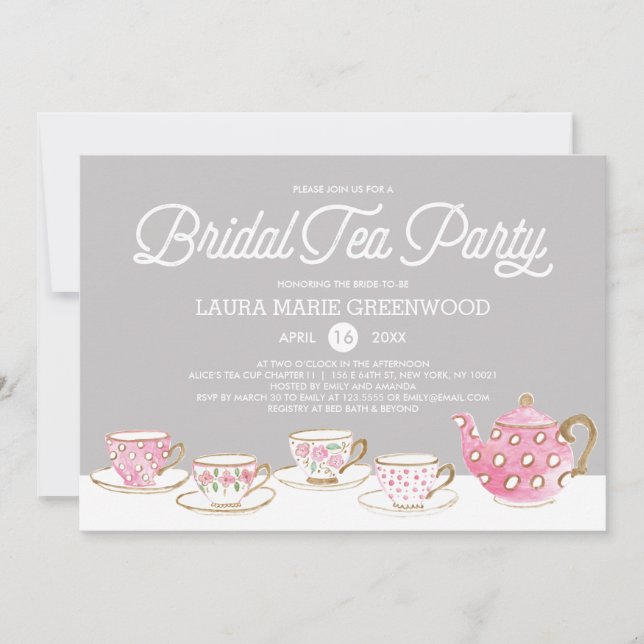Chic Watercolor Bridal Tee Party Brautparty Einladung (Vorderseite)