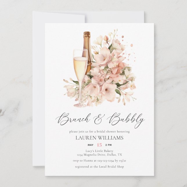 Chic Watercolor Brunch und Bubbly Brautparty Einladung (Vorderseite)