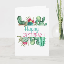 Chic Watercolor Cactus Birthday Karte