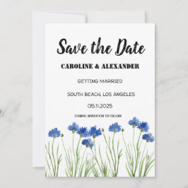 Chic Watercolor Cornblumen Wildblumen Hochzeit Save The Date