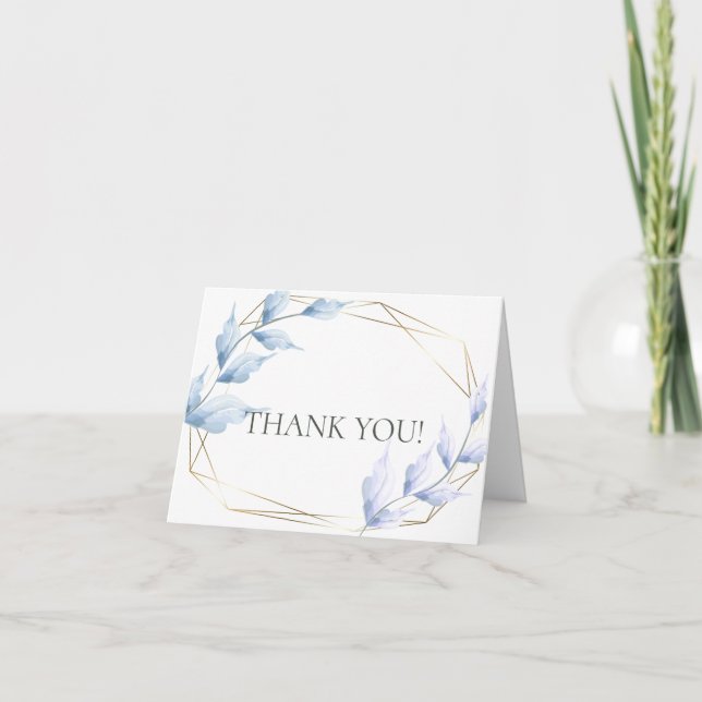 Chic Watercolor Dusty Blue und Bale Lilac Foliage Dankeskarte (Vorderseite)