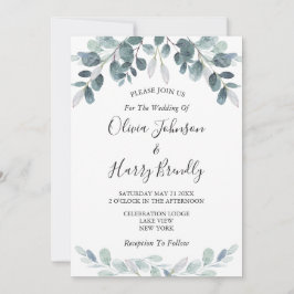 Chic Watercolor Eukalyptus Bloom Wedding Einladung