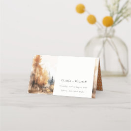 Chic Watercolor Fall Autumn Landscape Wedding Platzkarte
