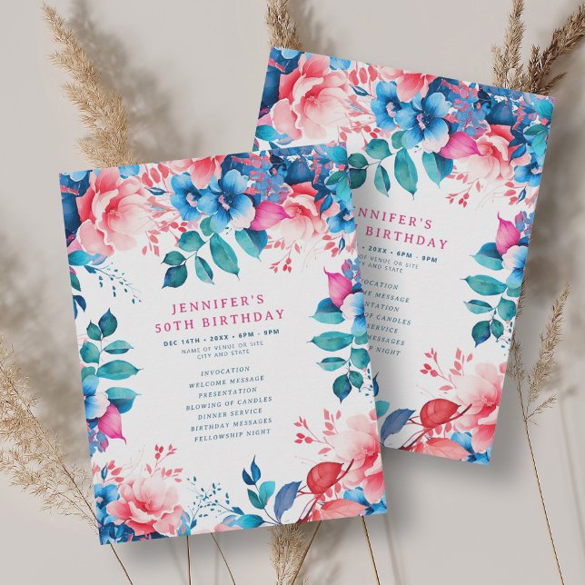Chic Watercolor Floral 50e Anniversaire Programme (Chic Watercolor Floral 50th Birthday Program)