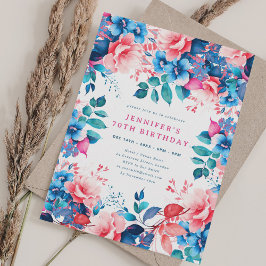 Chic Watercolor Floral 70. Geburtstag Einladung