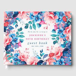 Chic Watercolor Floral 90. Geburtstag Gästebuch