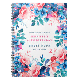 Chic Watercolor Floral 90. Geburtstag Gästebuch Notizblock