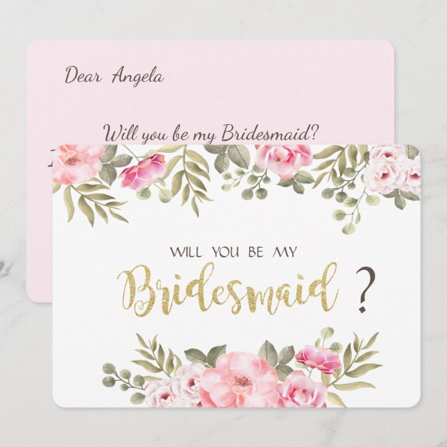 Chic Watercolor Floral Bridesmaid Card Einladung (Vorne/Hinten)