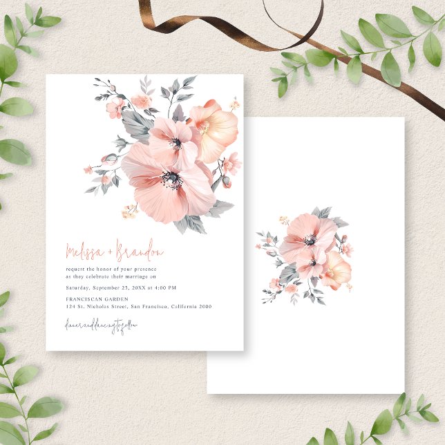 Chic Watercolor Floral Handwriting Script Hochzeit Einladung (Von Creator hochgeladen)
