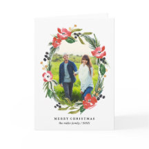 Chic Watercolor Floral Oval Photo | Christmas