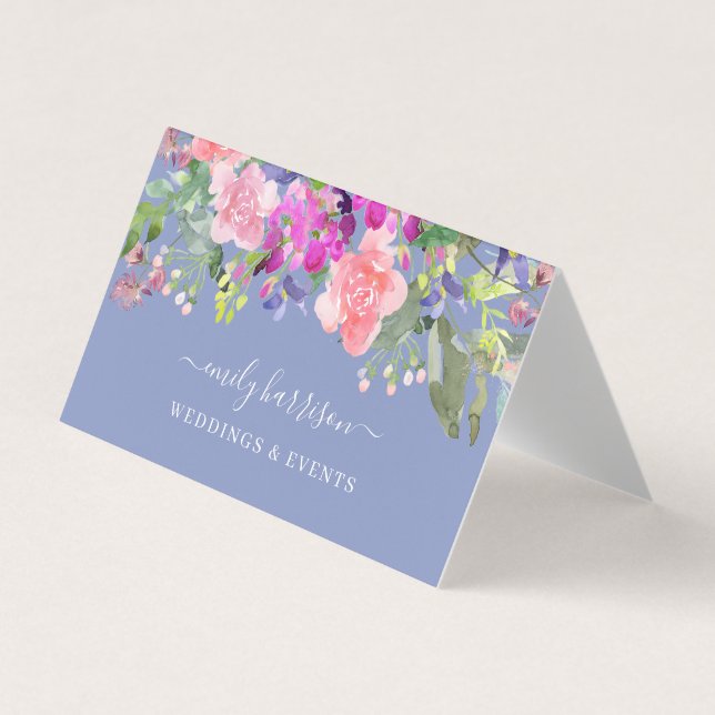 Chic Watercolor Floral Periwinkle Visitenkarten (Vorderseite)
