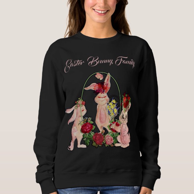 Chic Watercolor Floral Rose Wreath Oster Bunny Sweatshirt (Vorderseite)