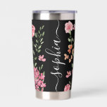Chic Watercolor floral Script Name Personalized Thermobecher<br><div class="desc">Treat yourself or someone special with our Chic Watercolor Floral Designer Personalized Black thermal travel tumbler! This stylish and practical bottle is perfect for everyday use. Adorned with a beautiful watercolor floral design by Lorena Depante, it adds a touch of elegance to your hydration routine. Personalize it with your name...</div>