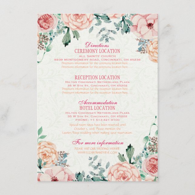 Chic Watercolor Floral Wedding Details Begleitkarte (Vorderseite)