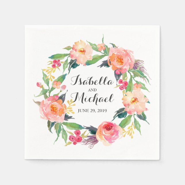 Chic Watercolor Floral Wedding Serviette (Vorderseite)