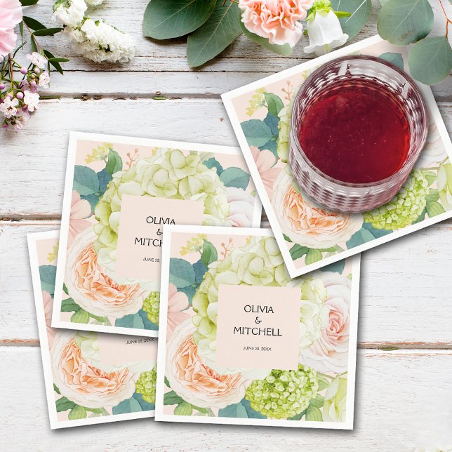 Chic Watercolor Florals Blush Pink Serviette (Chic Watercolor Florals Blush Pink Wedding Napkins)