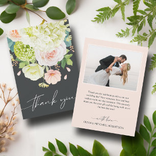Chic Watercolor Florals Wedding Foto Dankeskarte