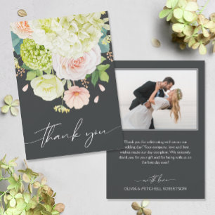 Chic Watercolor Florals Wedding Foto Dankeskarte