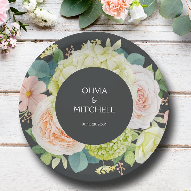 Chic Watercolor Florals Wedding Pappteller (Chic Watercolor Florals Wedding Paper Plates)