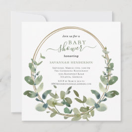 Chic Watercolor Greenerity Gold Baby Dusche Einladung