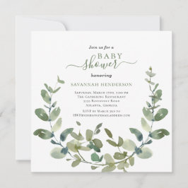 Chic Watercolor Greenerity Wreath Baby Shower Einladung