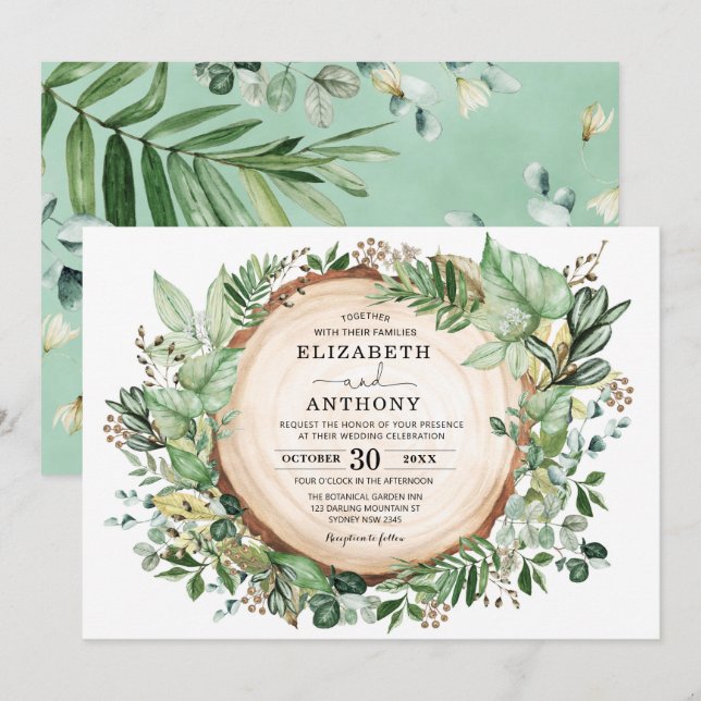 Chic Watercolor Greenery Botanischer Wald Hochzeit Einladung (Vorne/Hinten)