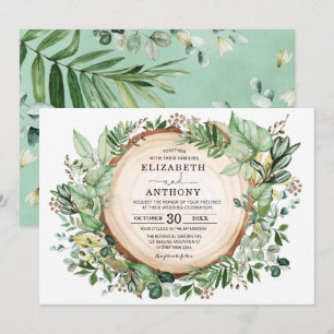 Chic Watercolor Greenery Botanischer Wald Hochzeit Einladung