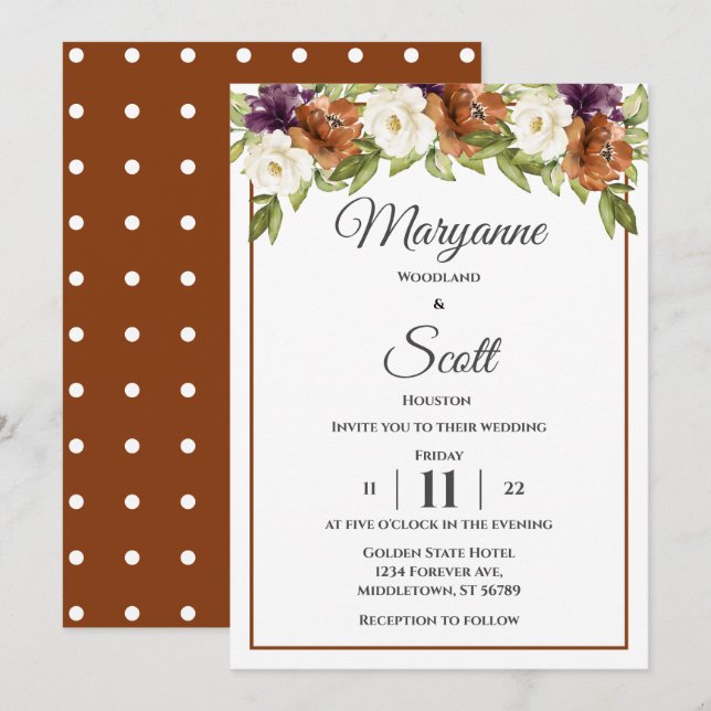 Chic Watercolor Hochzeit im Herbst Einladung (Vorne/Hinten)