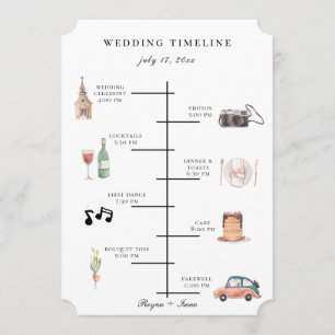 Chic Watercolor Illustriert Wedding Timeline Programm