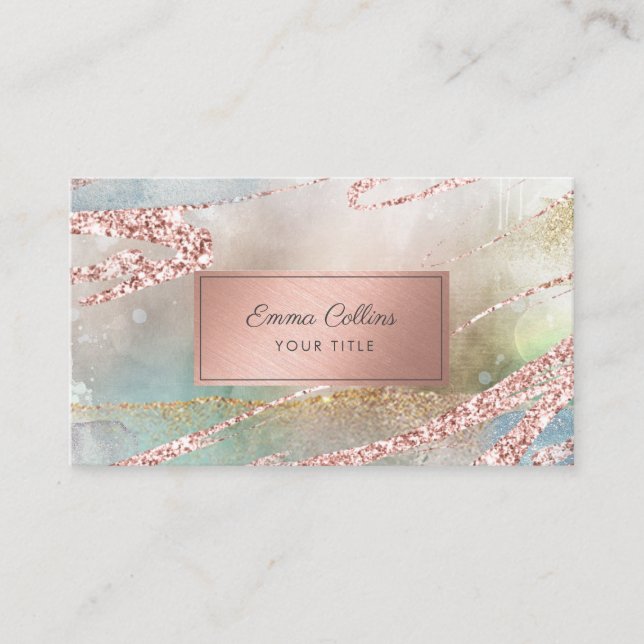 Chic Watercolor Imitats Rose Golden Fossil Visitenkarte (Vorderseite)