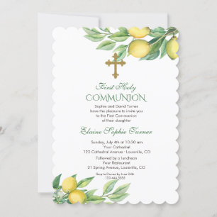Chic Watercolor Lemon Tropical Holy Communion Einladung